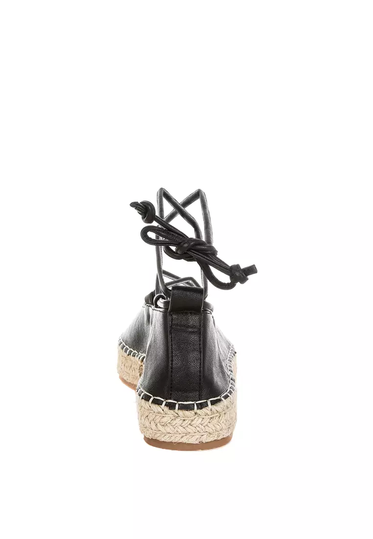 Woven Toe Lace-Up Espadrilles in Black