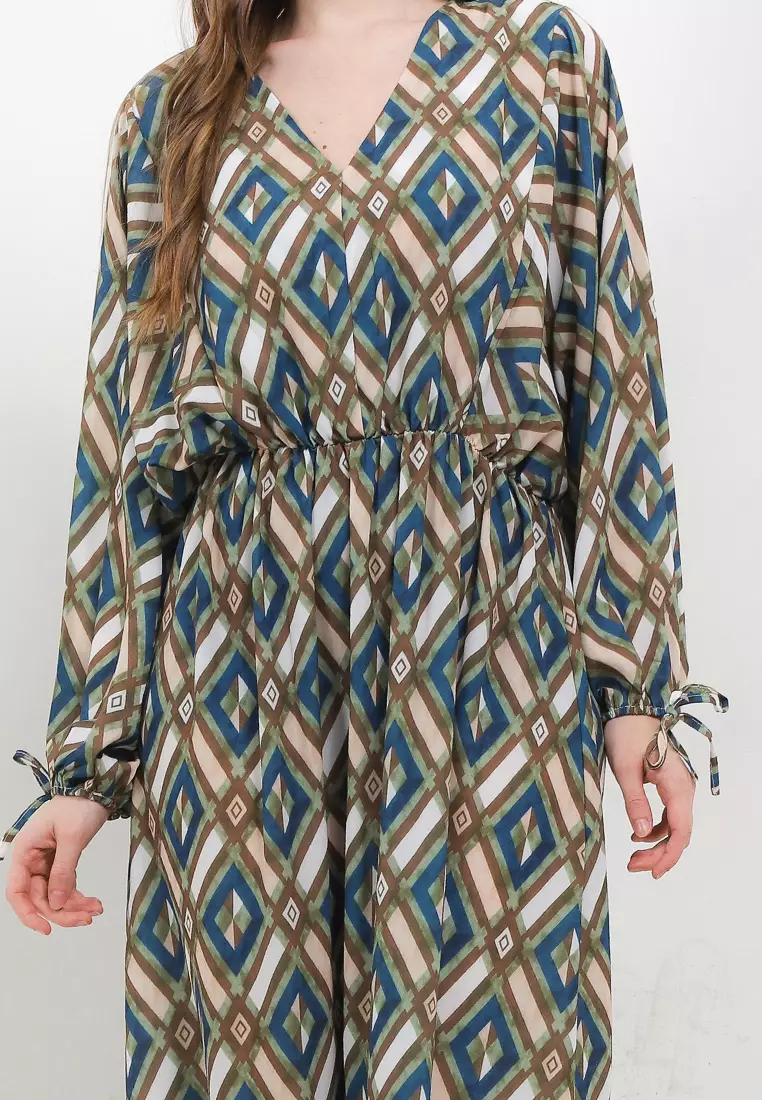 V Neck Printed Maxi Dress