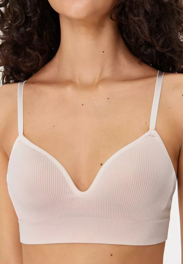 Powder Pink Seamless Strapless Non-Padded Non-Underwire Cupped Bralette Knit Bra