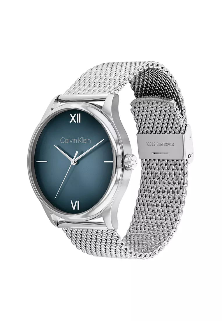 Men's Stainless Steel Mesh Bracelet and Blue Dial Quartz Watch - CK25200450