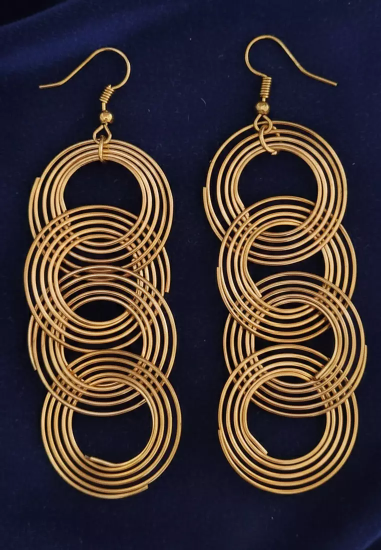 Aksesoris Anting Wanita Circular Loops dangling Earring Gold