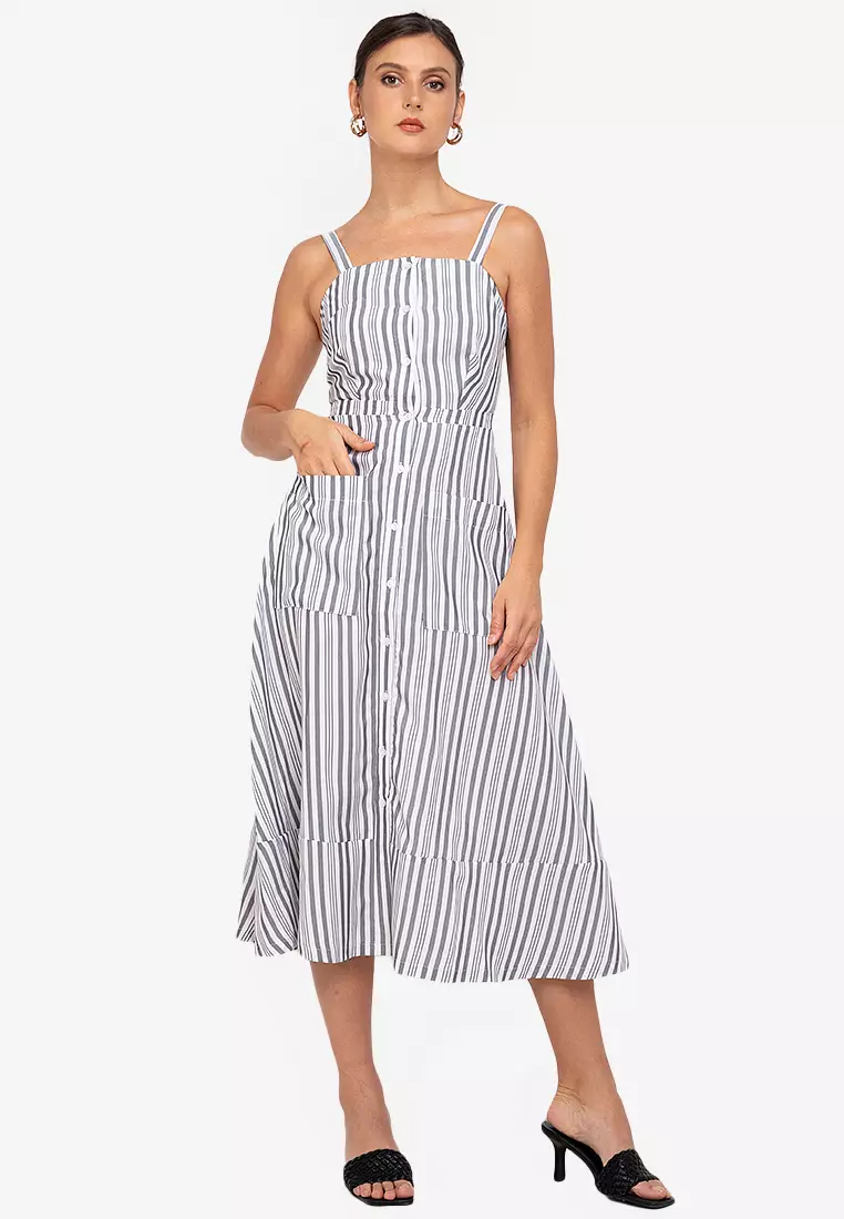 Button front fit and flare dress sales