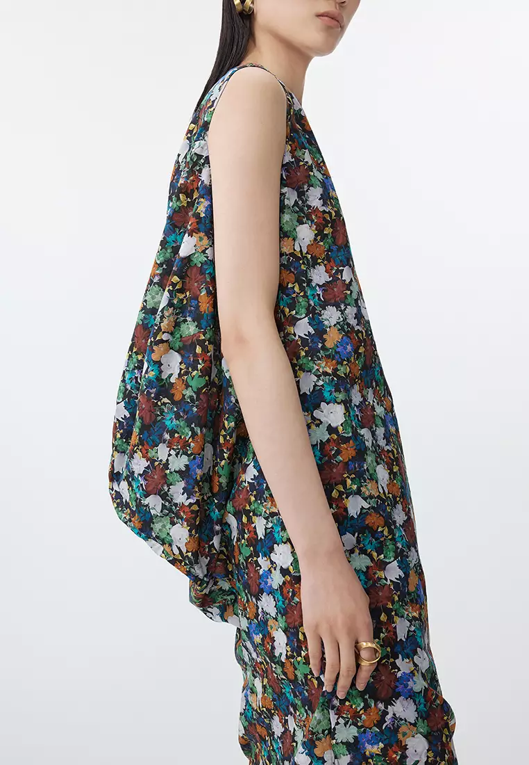 全棉未來主義花朵花型無袖連衣裙