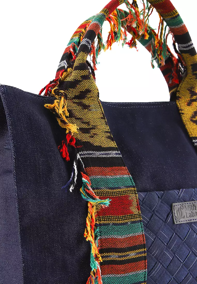 Gayatri Totebag - Tas Wanita Denim Kombinasi Tenun Etnik - Handmade Lokal Premium