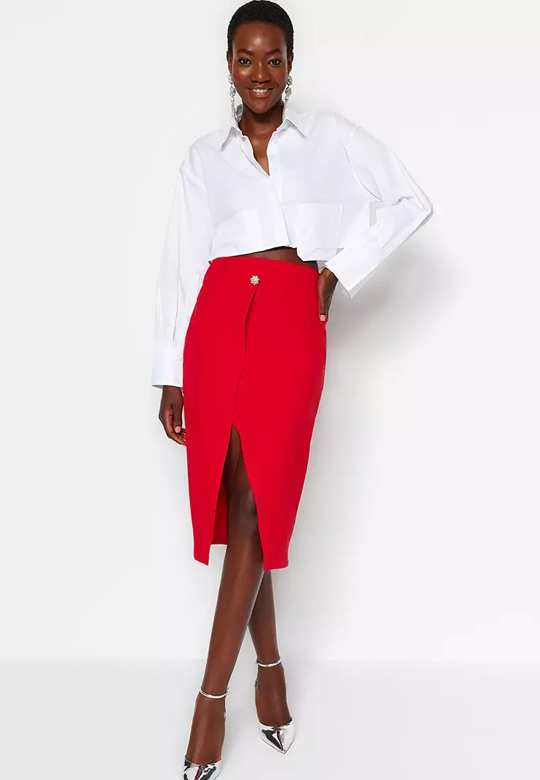 Red midi pencil store dress