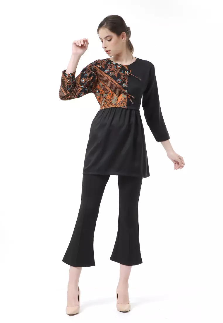 Olaf Atasan Wanita Batik Kerja Elegant Design Material Cotton ORIGINAL - Black
