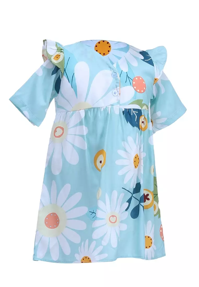 Octavia Blouse Anak Perempuan Tunik Lengan Pendek Motif Bunga Material Cotton ORIGINAL - Blue