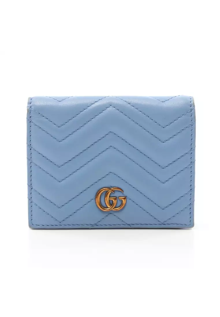 GUCCI GG Marmont Multicolor Cardholder Wallet Case Bi-fold Short Blue and  Pink