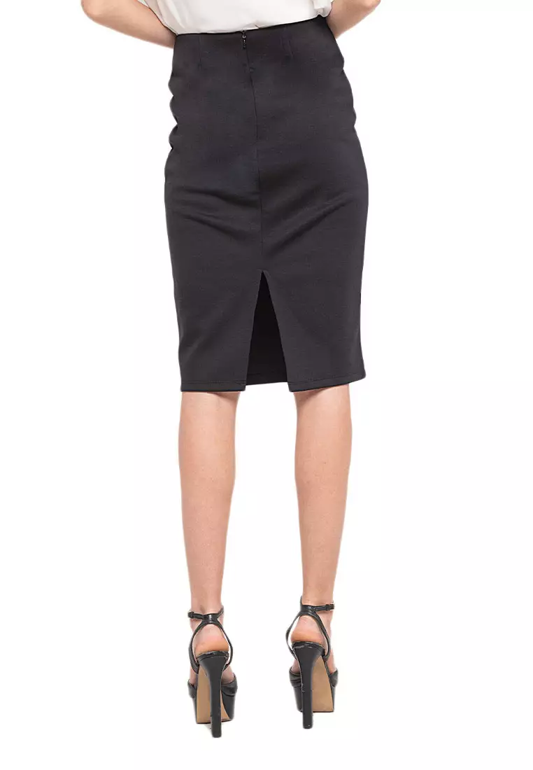 Chalon Midi Skirt Motif Solid Design Casual Bawahan Wanita - Black