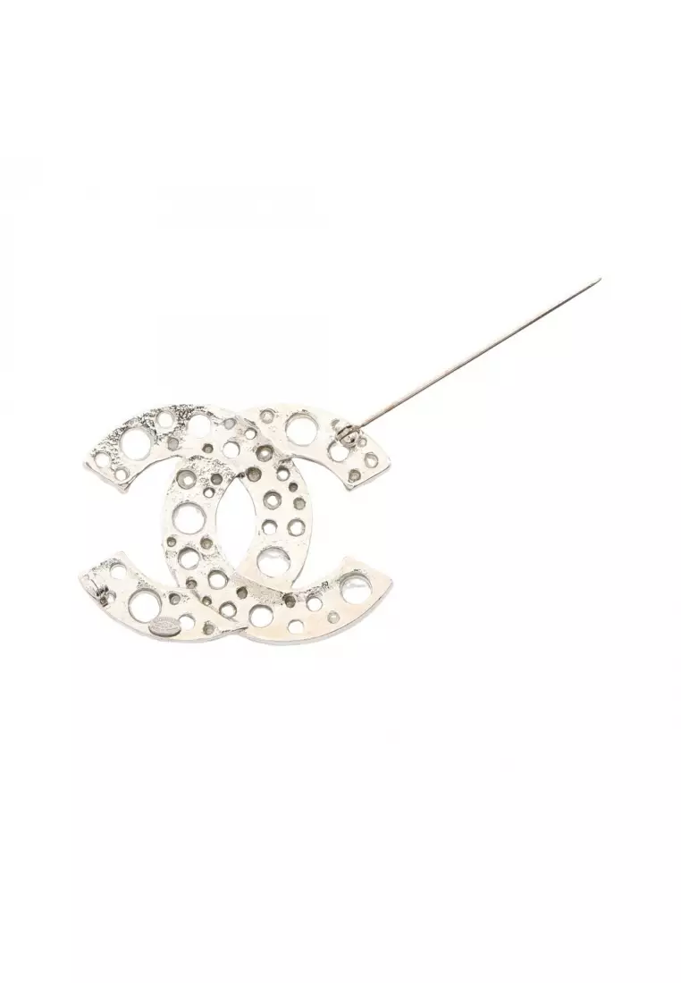 Pre-Loved Chanel coco mark brooch GP Rhinestone gold clear 07V