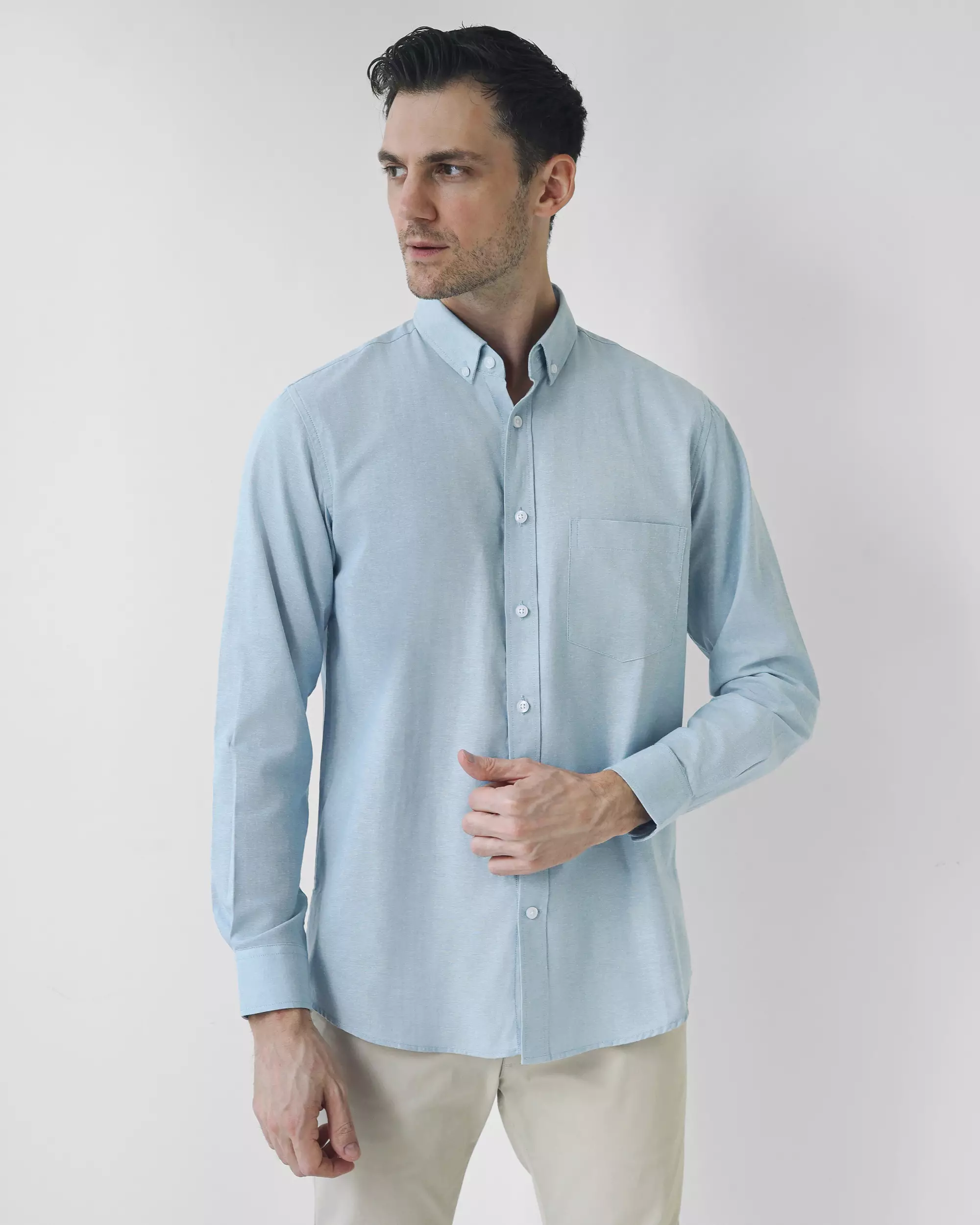 Cotton Well Marc Long Sleeve Oxford Shirt Mineral Blue | Kemeja Pria Lengan Panjang Basic Polos Biru Muda