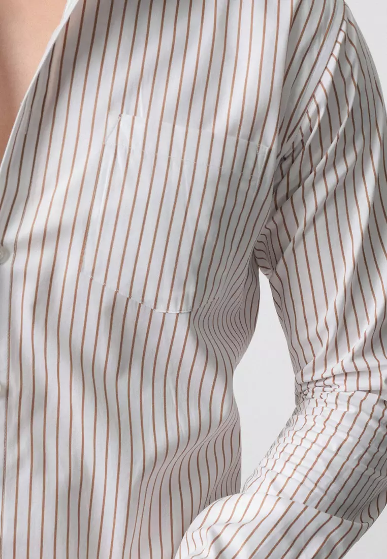 Hugo Stripe Shirt Brown White LS