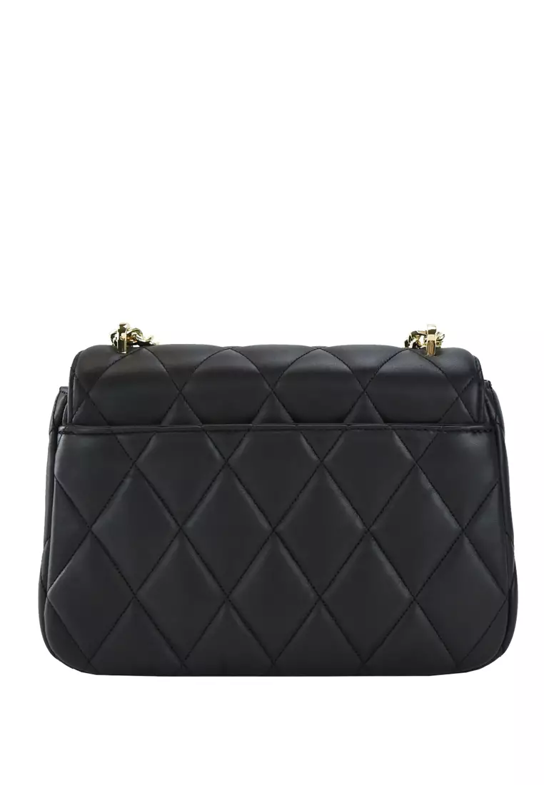 KATE SPADE CAREY SMALL FLAP SHOULDER BAG SMOOTH QUILTED LEATHER BLACK GOLD