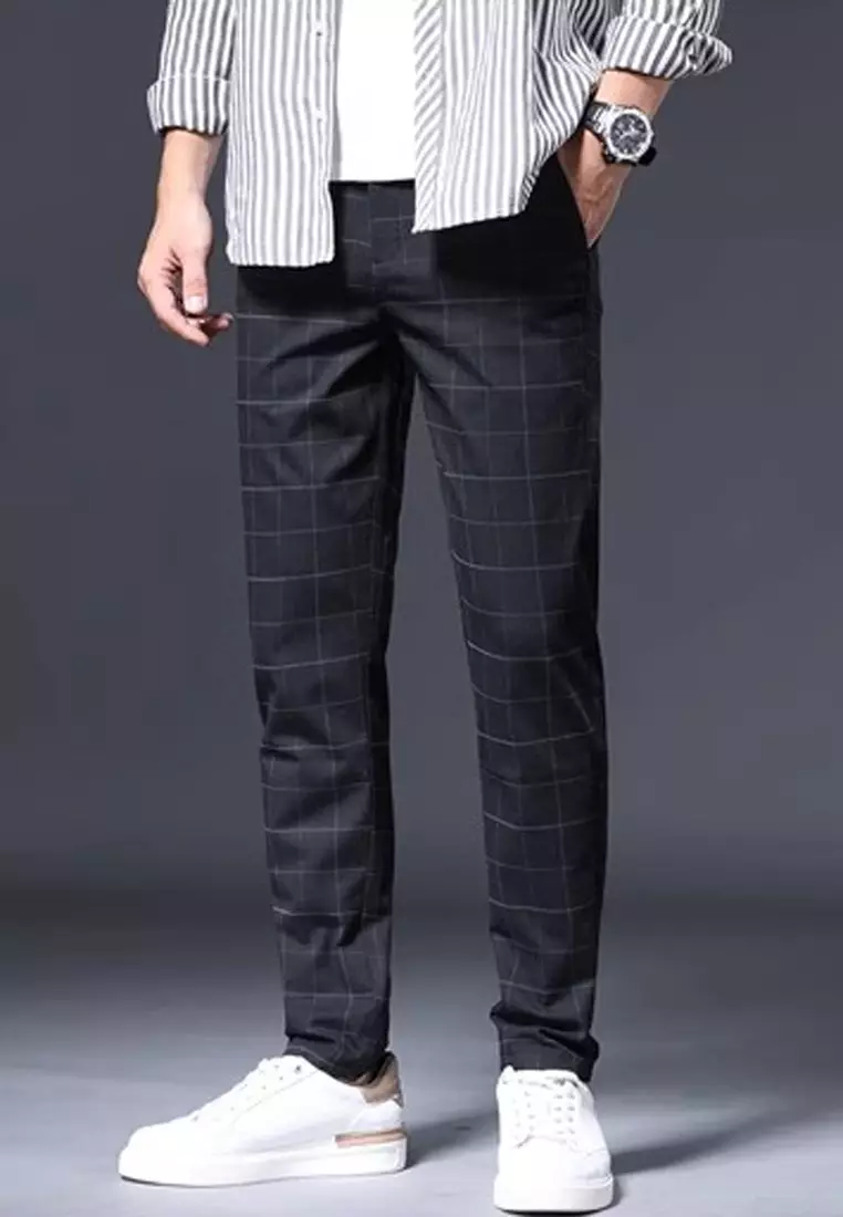 Checked Slim Fit Suit Pants