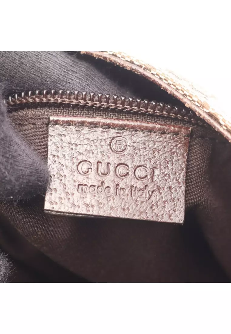 Pre-Loved Gucci GG canvas Shoulder bag canvas leather beige Dark brown