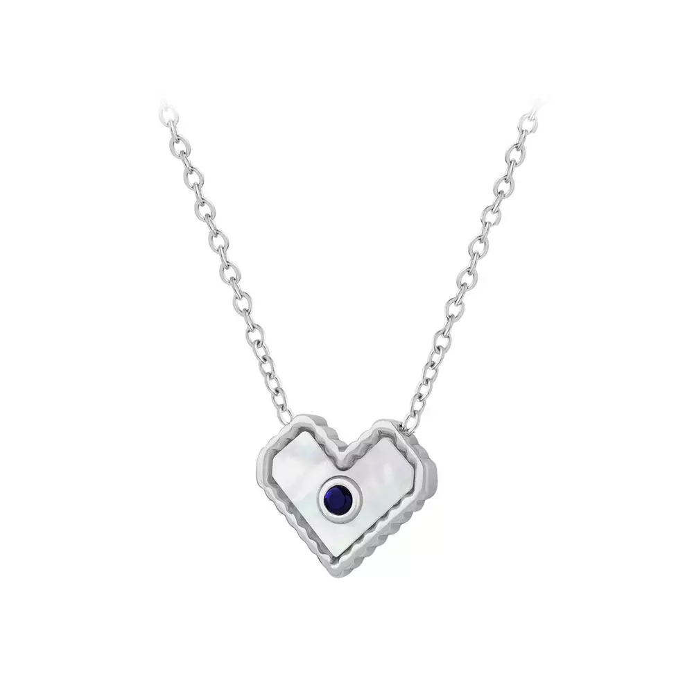 Glamorousky Fashion Simple 316L Stainless Steel Shell Heart Pendant with Cubic Zirconia and Necklace