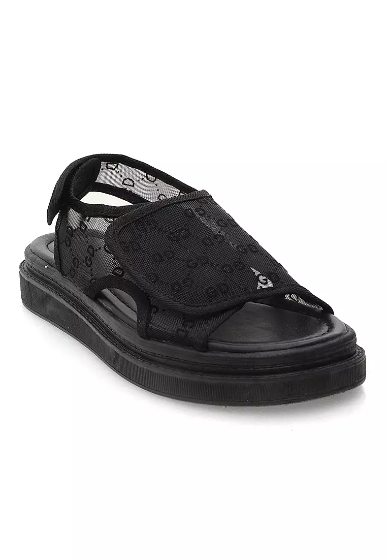 Sandal Slop Wanita Transparan Motif Korean Style Comfortable - Black