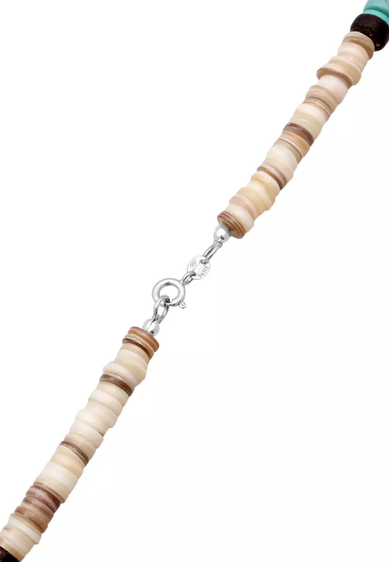 EXCLUSIVE Kalung Perhiasan Perak 925 Pria Howlite Turquoise Heishi Beads