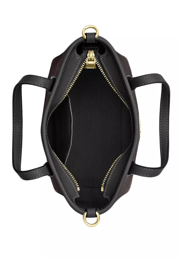 City Mini Tote Bag In Signature Canvas - Walnut Black