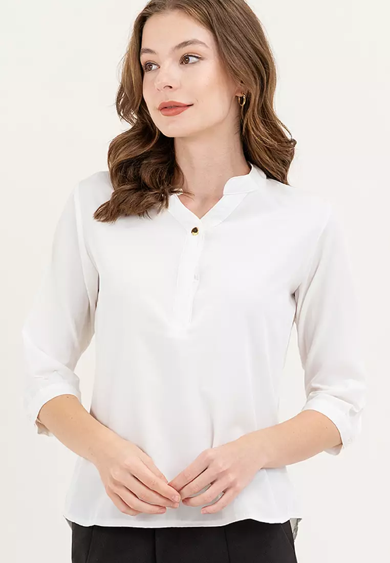 Lauren Mandarin Collar 3/4 Sleeve Top