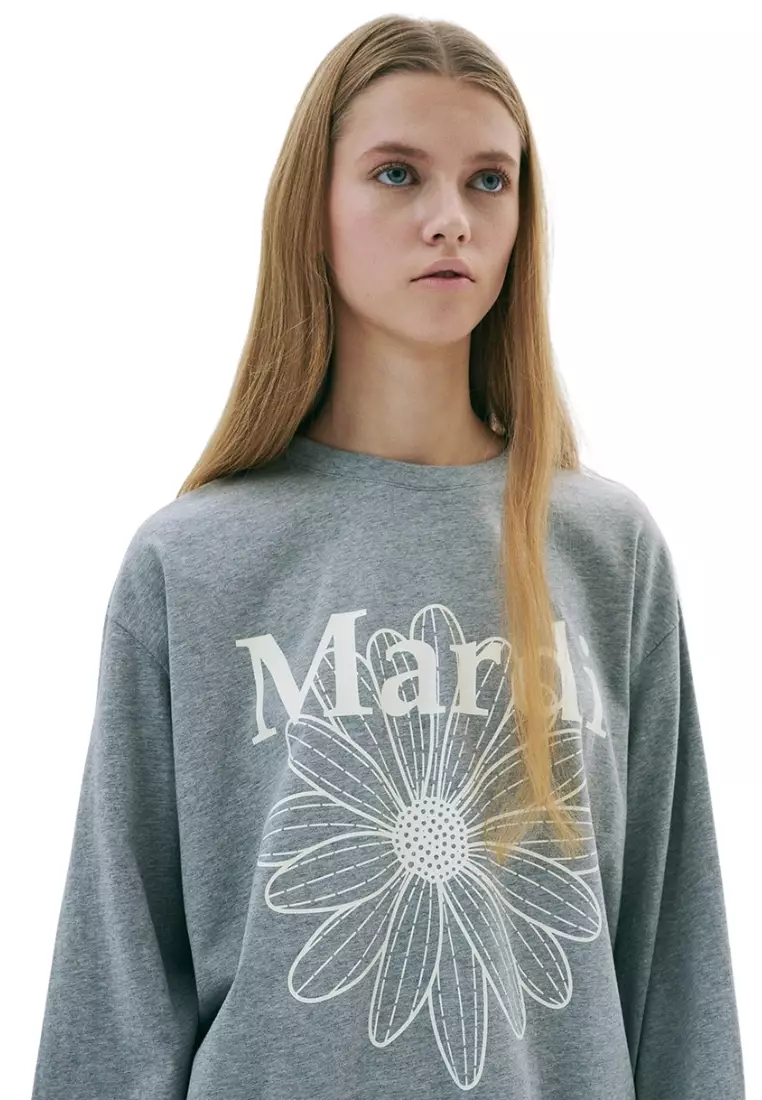 Unisex Tshirt Long Sleeve Flowermardi - Grey Ivory