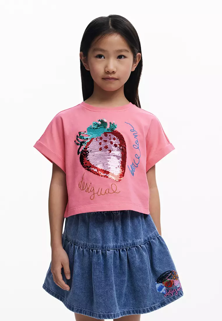 Cherry denim miniskirt