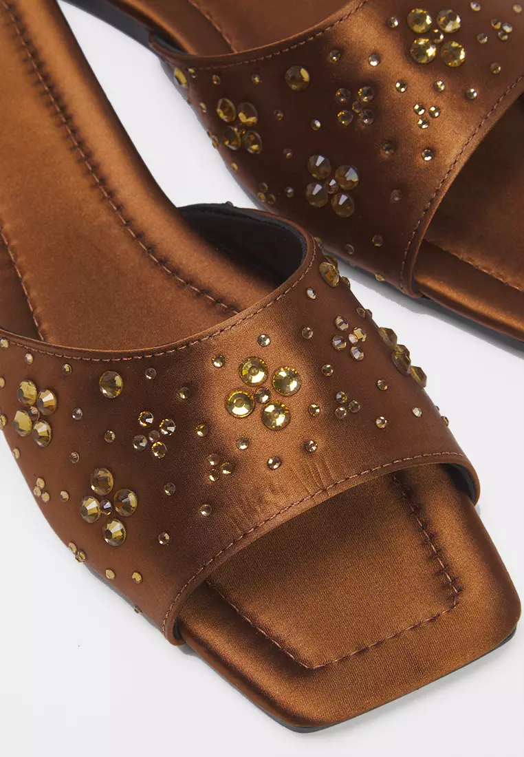 Brown Stone Satin Stylish Women's Slippers Takss25Te00025