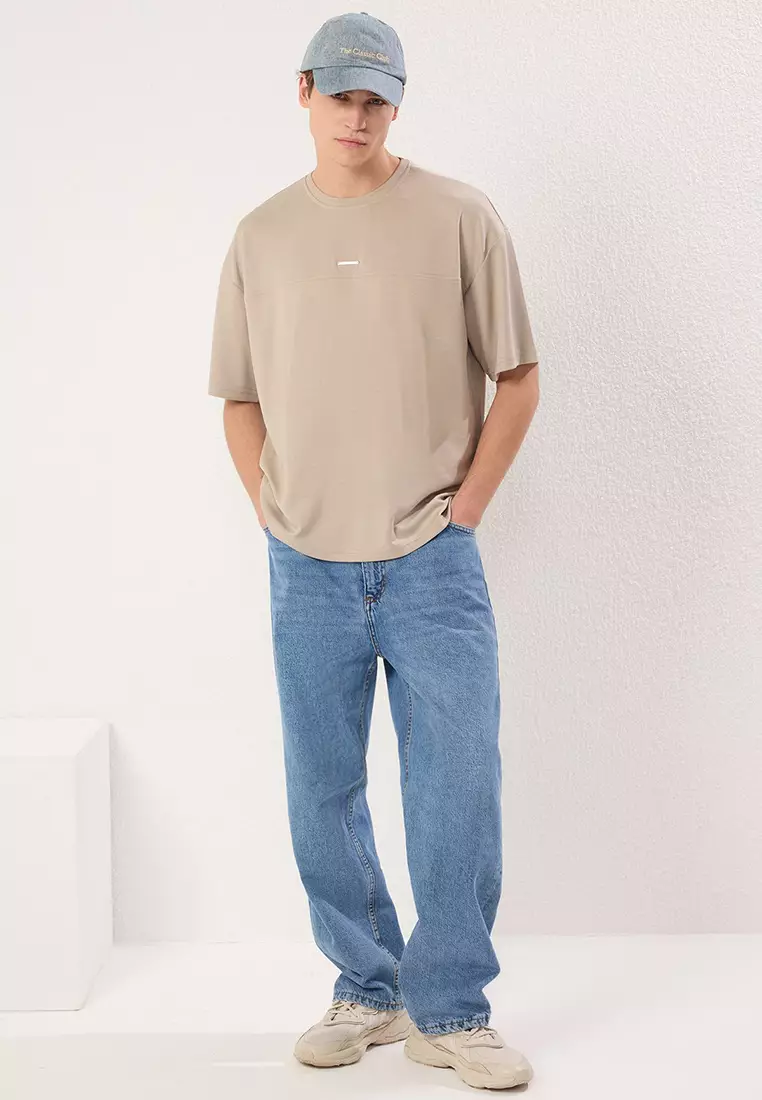 stone Oversize/Wide Cut Metal Label Detail Soft Tissue Interlock Fabric T-Shirt TMNSS25TS00105