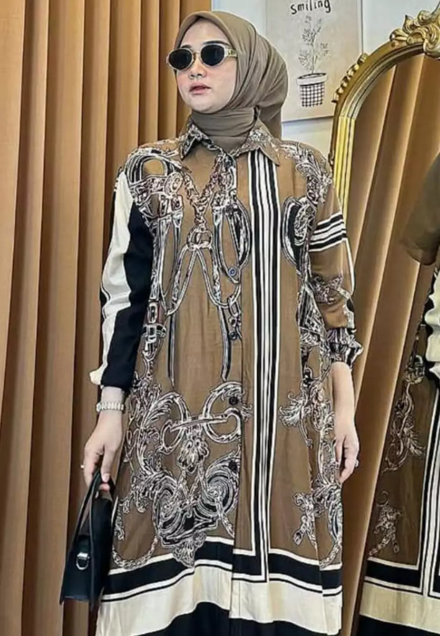 Tunik Wayang Coklat Setelan Celana Premium Modern MYA