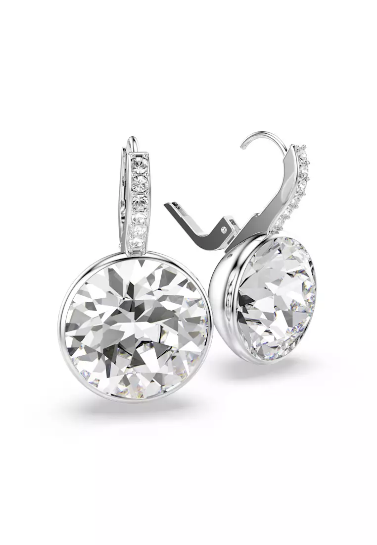 Millenia drop earrings, Round cut, White, Rhodium plated