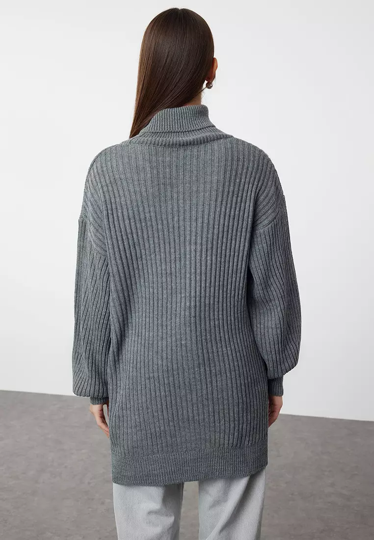 Anthracite Ribbed Basic Knitwear Sweater Tctaw25Ak00009