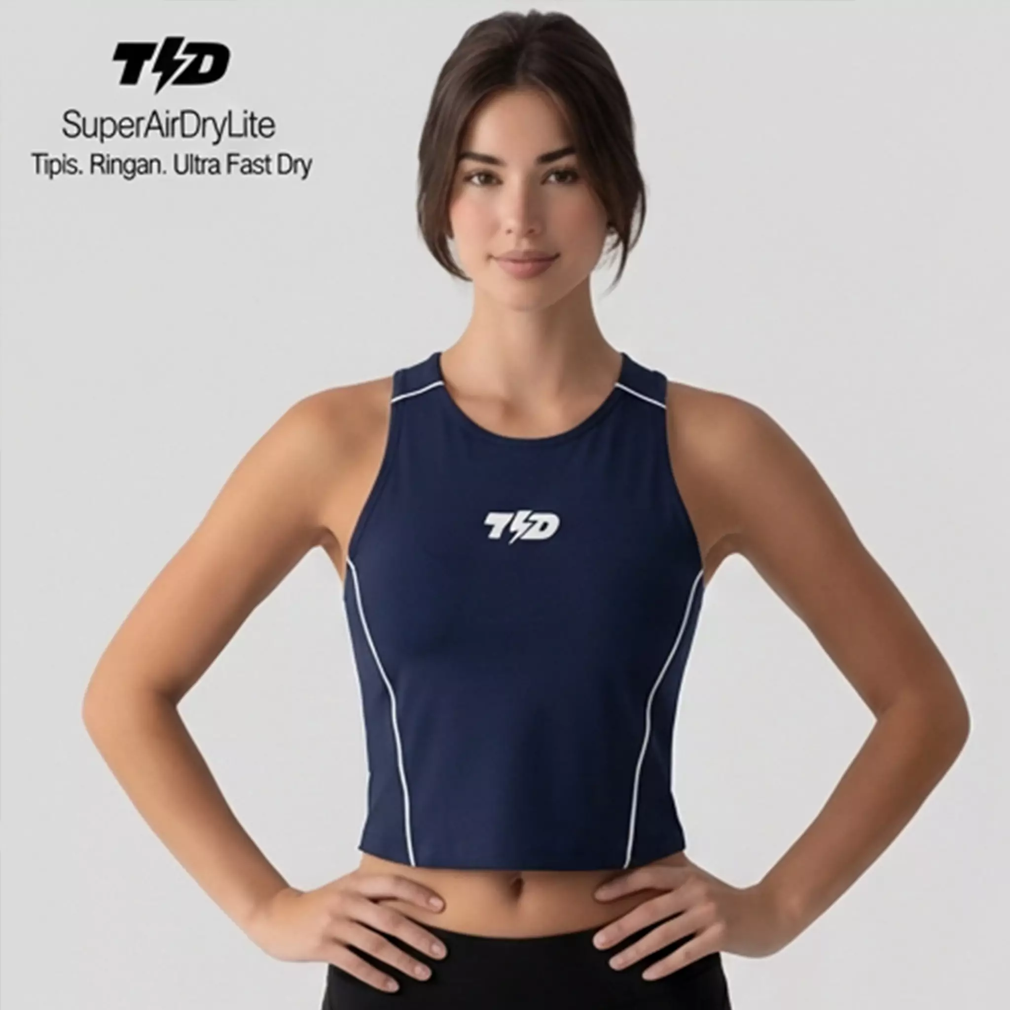 TDACTIVE Kaos Crop Tank Tracktop Superairdrylite ringan drifit navy LSF43