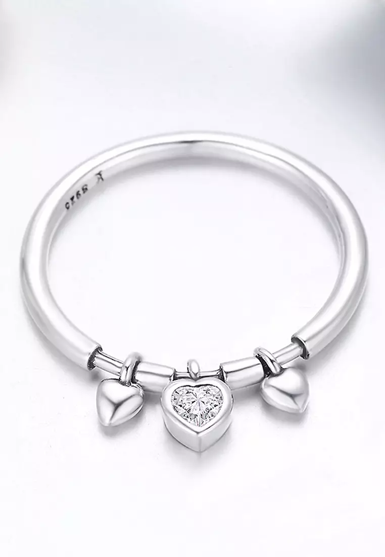 Solid 925 Sterling Silver Love Craze Heart Charm Ring