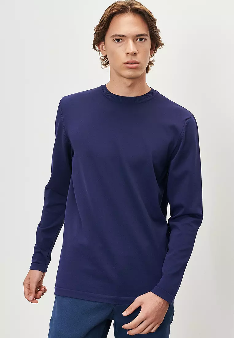 Mens navy blue crew neck sweater hot sale