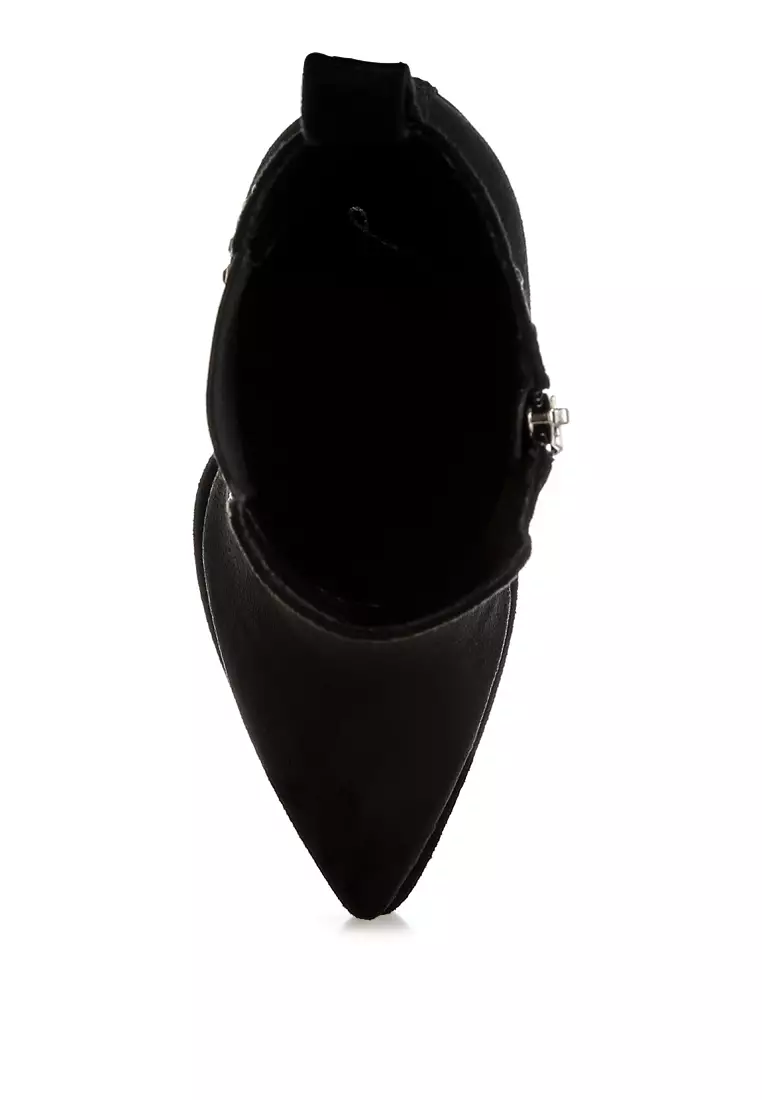 Studs Embellished High Ankle Boots in Black