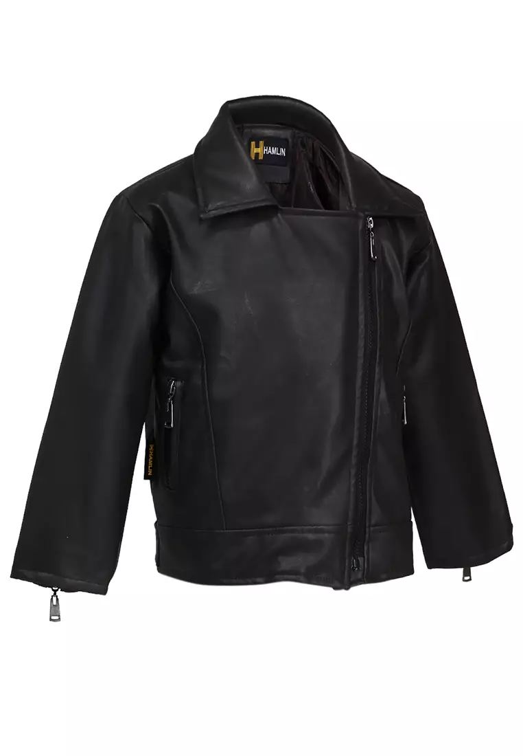 Fisca Jaket Kulit Anak Perempuan Zipper Design Motif Polos Material Leather ORIGINAL - Dark Brown