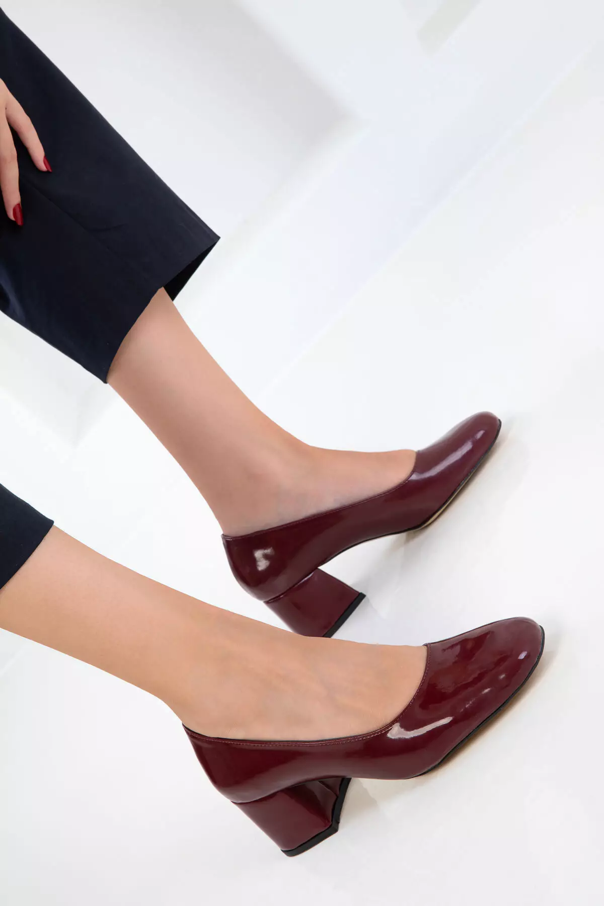 Burgundy Patent Leather Women'S Classic Heeled Shoes 20808