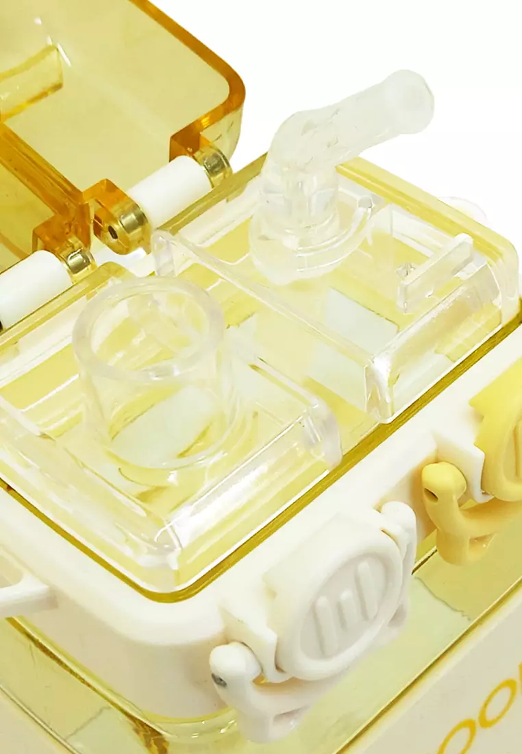 Wakakids Botol Minum Anak Plastik Kotak Sedotan dan Tali Panjang dengan Model 2 Cara Minum 570ML K259 Venjr Kuning