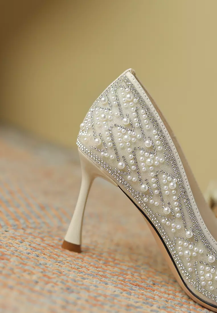 7CM 尖頭水鑽珍珠婚鞋 XJ3389-28