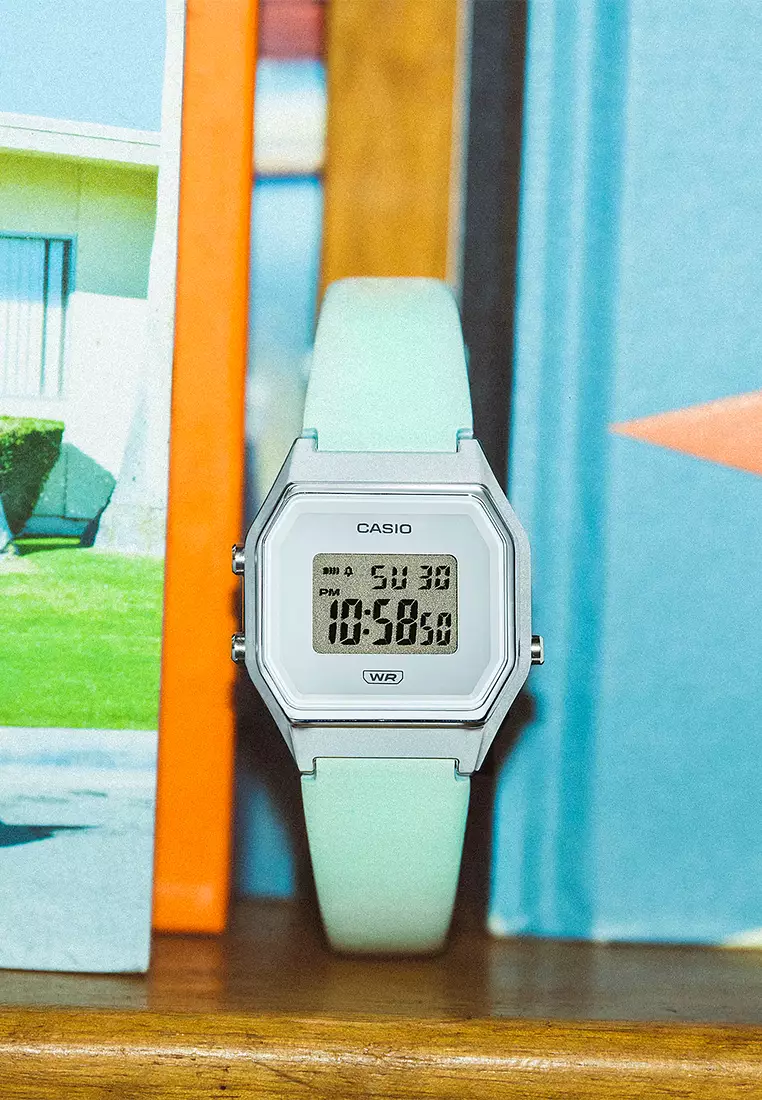 Jam Tangan Wanita Casio General LA680WEL-3DF Ladies Digital Dial Light Green Leather Band