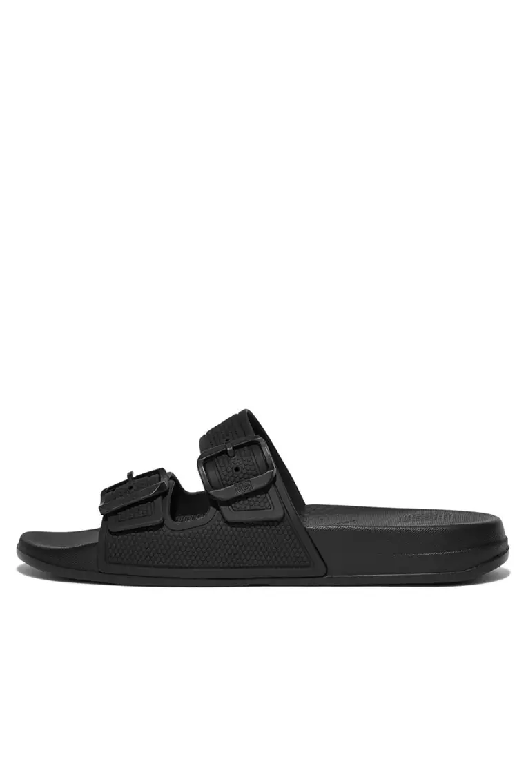 Buy FitFlop FitFlop iQushion Women Two-Bar Buckle Slides - All Black ...