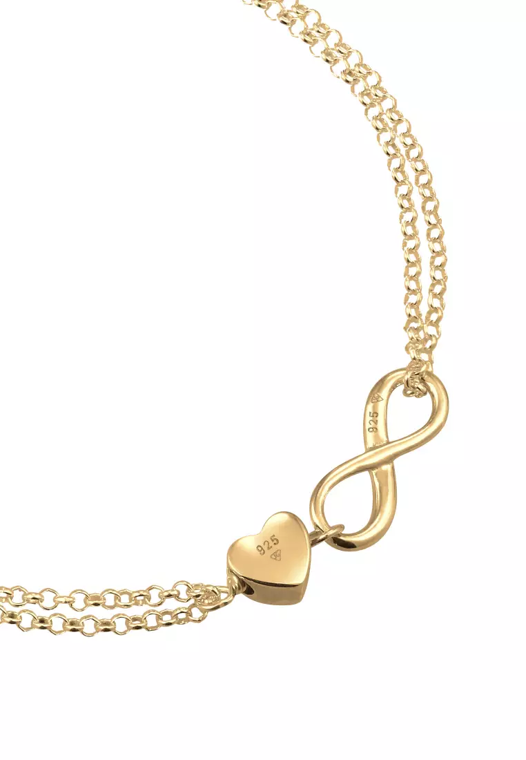 Gelang Perhiasan Perak 925 Wanita Heart Love Infinity Gold Plated