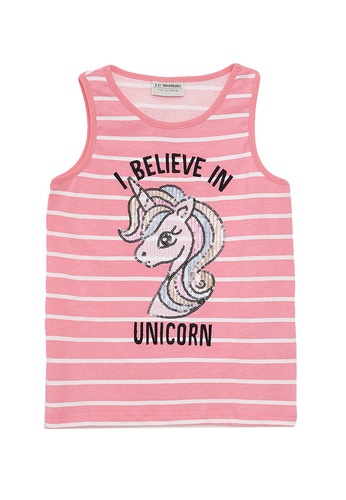 LC WAIKIKI pink Crew Neck Printed Cotton Girls Athlete Tee CADC6KAC325B8CGS_1