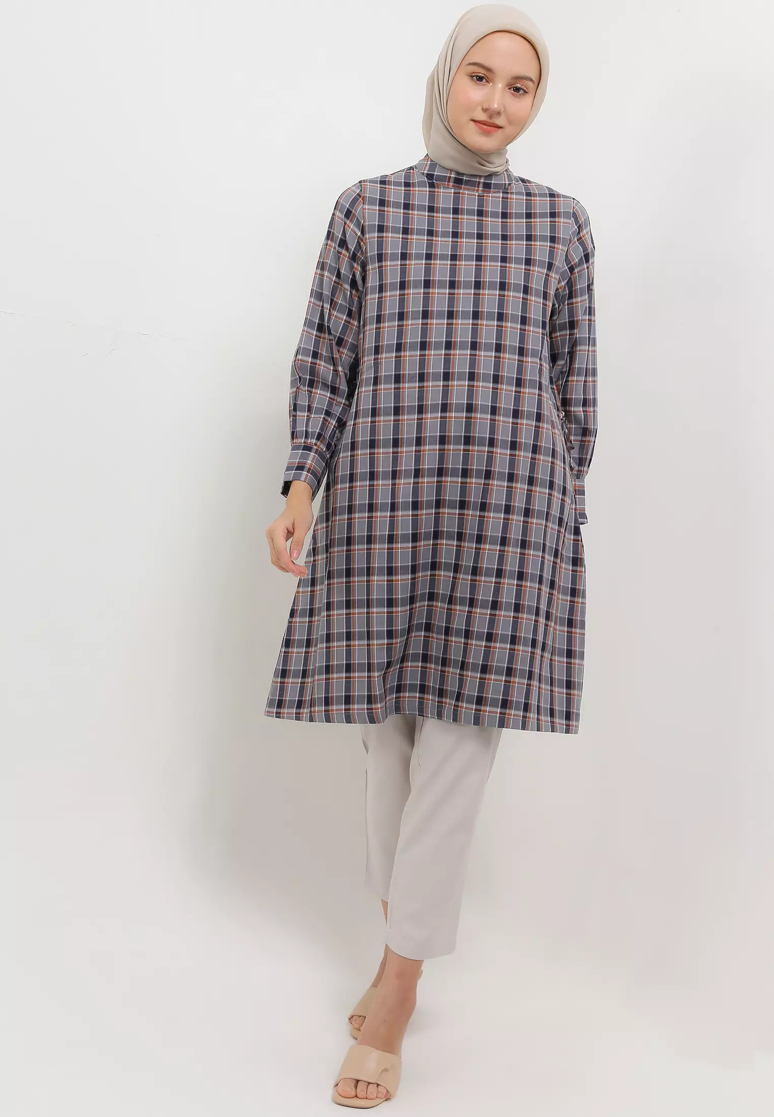 MFMW Marlowe Tunik Navy Motif Kotak