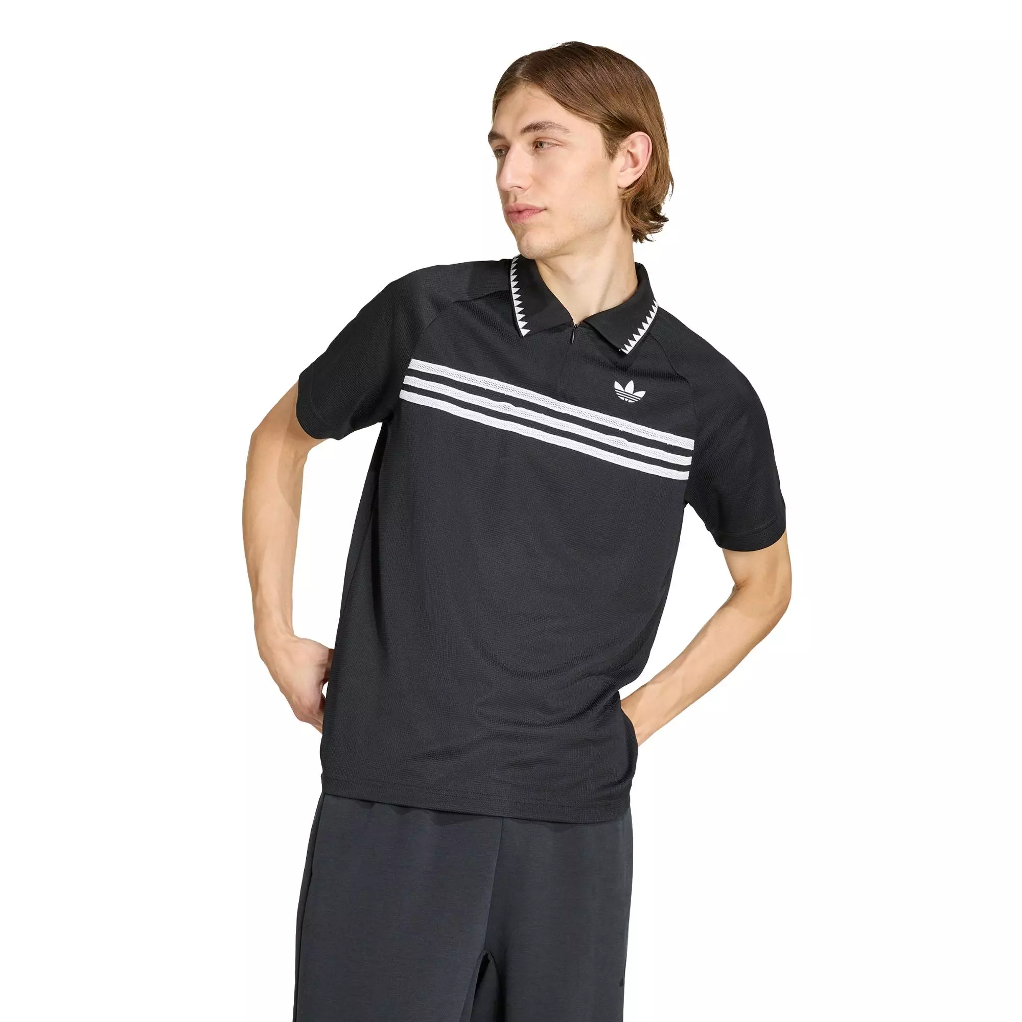 Lifestyle Chest Stripes Slim Polo Shirt Men Black KE2141