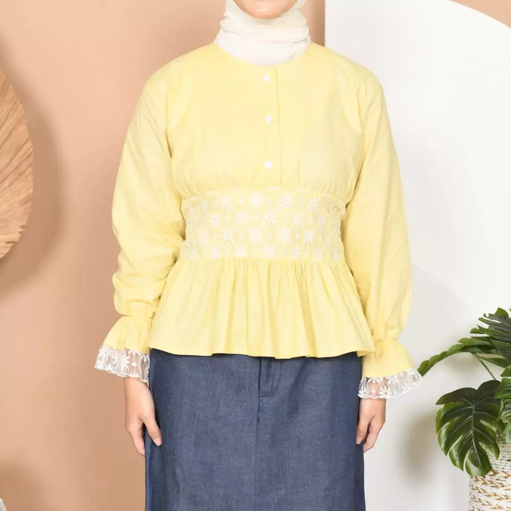 Binar Blouse Atasan Renda - Soft Yellow M20029 R25S3