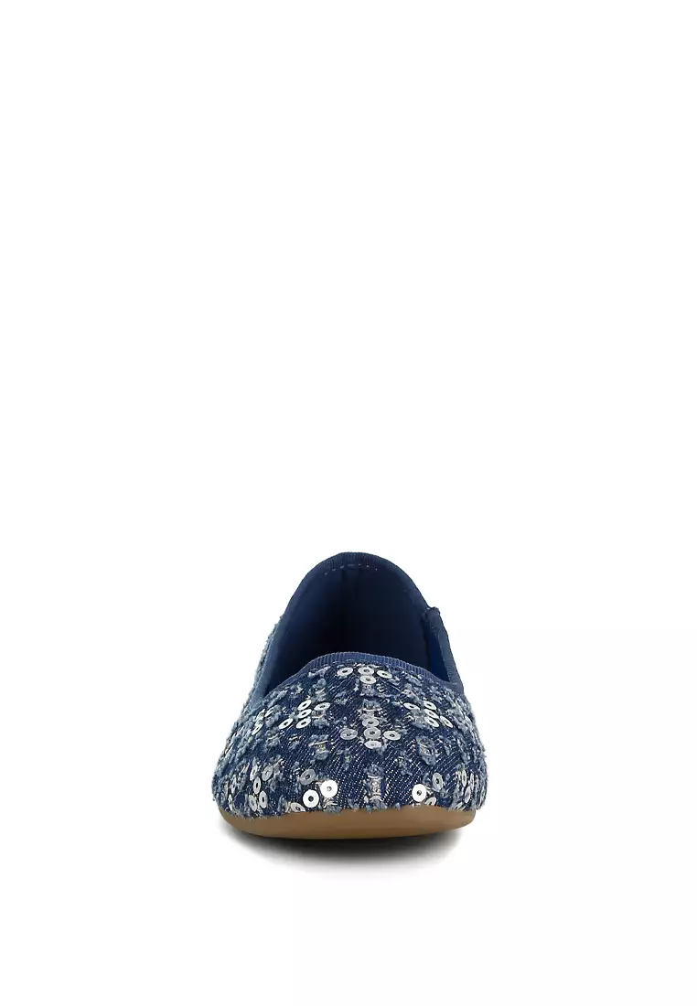 Blue Sequin Ballet Flats