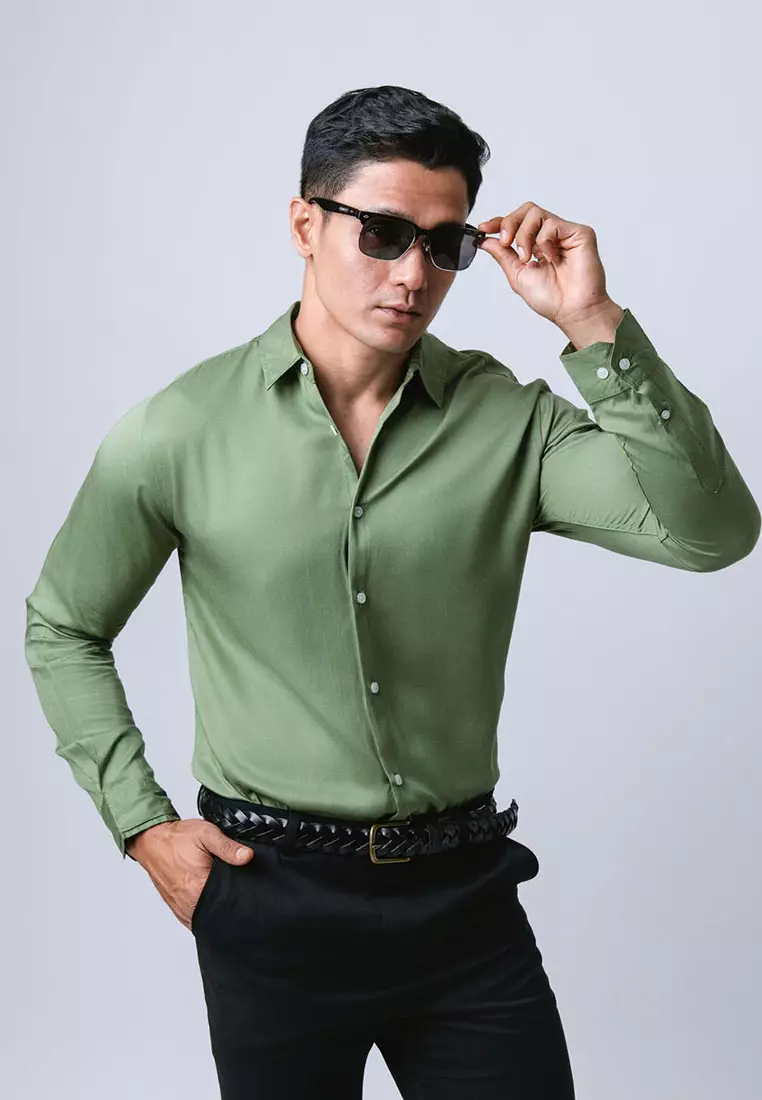 Viscose Dark Sage Green LS Casual Shirt
