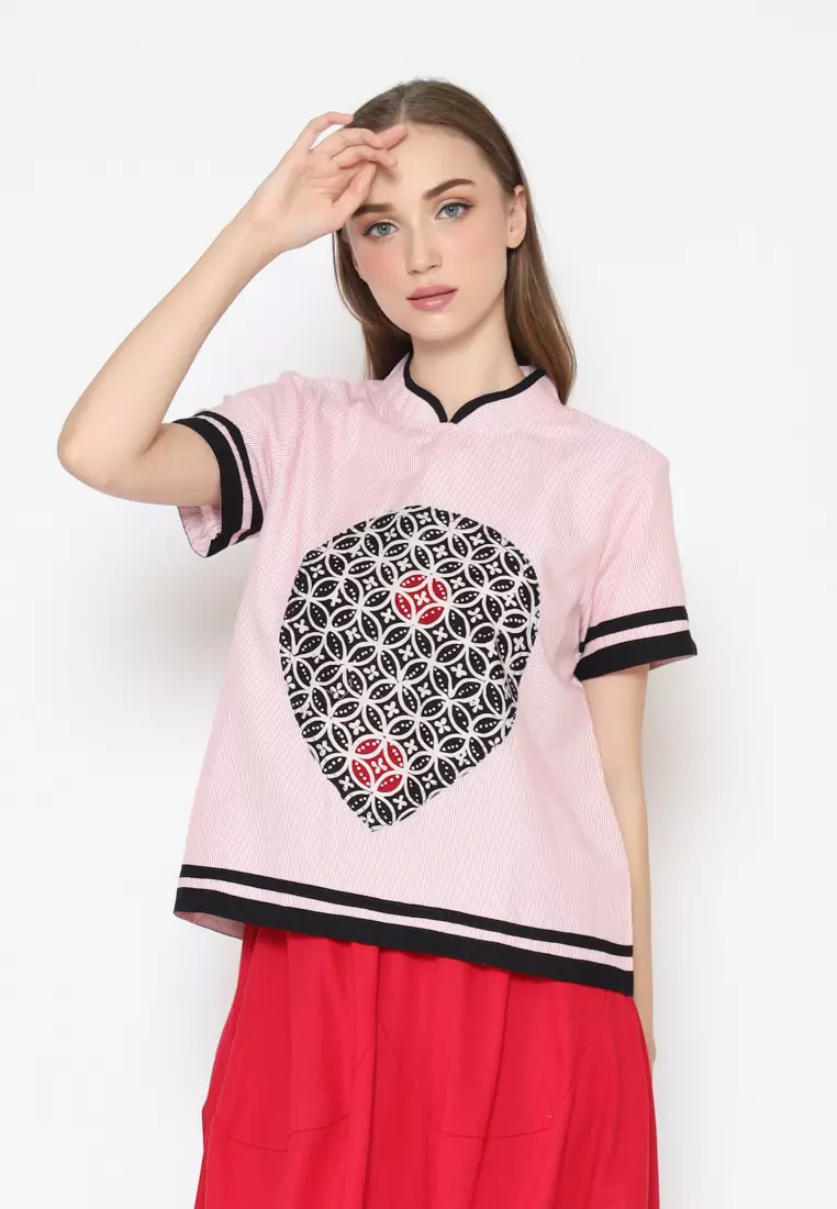 Blouse Batik Wanita - Bhatara Batik Alma - Atasan Batik Modern Lengan Pendek