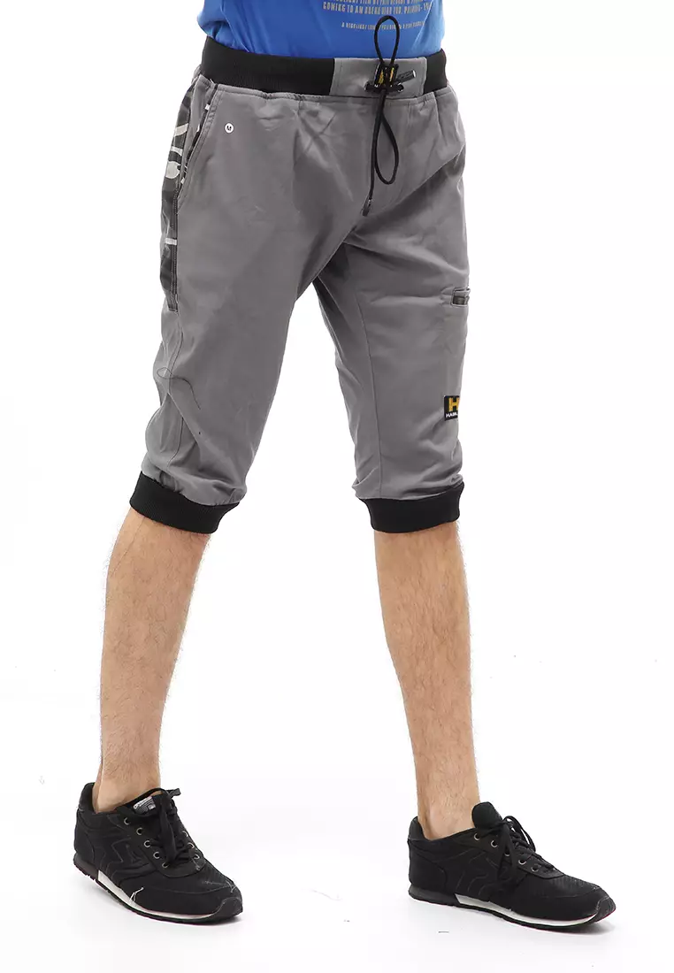 Rishham Short Pants Celana Jogger Pendek Pria Slim Fit Material Cotton Twill ORIGINAL - Gray
